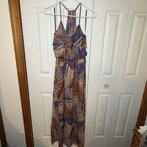 City Triangles Maxi Halter Dress‎ Size Small Patchwork Tribal Boho Lined